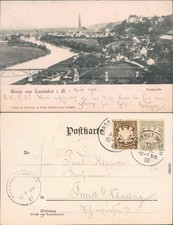 Ansichtskarte Landshut Totalansicht mit Brücke 1900