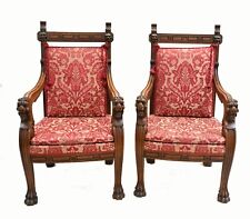 Paar französische Sessel Nussbaum geschnitzt Bauernhaus Fauteuil