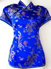Asia Miss Damen China-Geisha-Kimono-Qipao Kostüm Bluse/Blazer/Top Blau Gr.32/XS