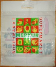 1x schöne alte Plastiktüte aus Stuttgart - MERKUR Supermarkt - orig. 70er