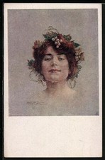 Künstler-AK Deutscher Schulverein NR 1293: T. Welzl, Herbst, Frauenporträt mit  