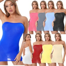 DE Damen Sexy Kleid Transparent Mesh Minikleid Bodycon Kurz Partykleid Clubwear
