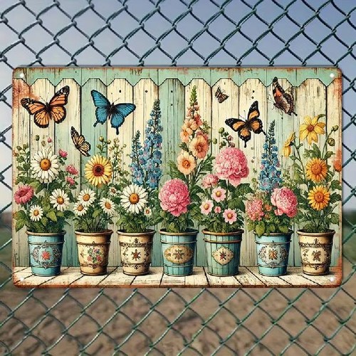 Blechschild bumentöpfe blumen - blechschild,