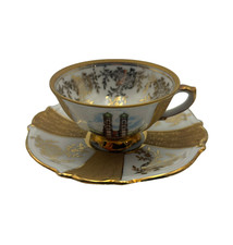 Souvenir Tasse mit Unterteller München Frauenkirche Golddekor Porzellan
