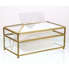 Taschentuchbox, Kosmetiktücher Box Glas Dekoration,groß,goldfarbend, Neuwertig