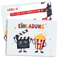 8er Einladungskarten Kindergeburtstag für Jungen & Mächen - Kino Film Einladung
