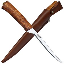  Helle Anglermesser STEINBIT Filetiermesser masurischer Birkengriff Lederscheide