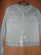 *GOODIES Jeansjacke mit 3% Elasthan* grün/oliv* Perlen und Glitzersteinen*Gr. L*