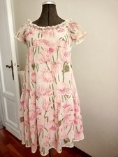 Luisa Beccaria Damen Kleid 100% Baumwolle Batist  Floral Blumen Rosa Pink Neu