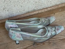 Brunella Kitten Heels Leder Gaze Blumen Glitzer Grün 40 Designer Pumps Italien