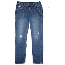 EDC ESPRIT Damen super Stretch Jeans Hose Straight High 40 W32 L32 blau usedlook