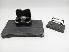 Antik Schreibtischgarnitur Stein Tintenfass Briefhalter Schwarz Marmoriert 