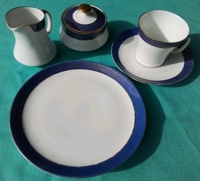 8 tlg. Eschenbach Service Teile,  Kaffeeservice Blau mit Goldrand