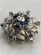 585 Weissgold Perlschließe  3 reihig mit blauen Safiren & Diamant , 5,17 Gr. 