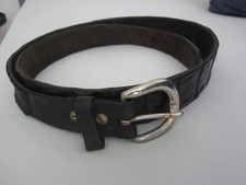 Vintage, schwarzer Krokodilleder Gürtel, Solid Brass, 116 cm lang, 4 cm breit
