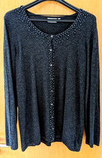 CANDA festl. Cardigan Gr L dunkel grau meliert Perlen m. Kaschmir Wolle sgt Zstd