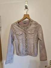 Zac & Zoe - beige Jeansjacke mit Strass- & Perlenbesatz - Größe 36 / S