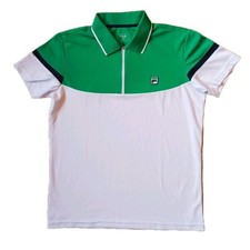 Fila Tennis Polo Shirt Retro Vintage Style grün weiß Zip Shirt Björn Borg Sz. M