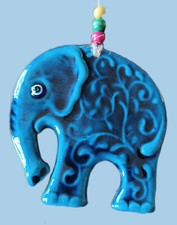 Keramik Elefant Wanddeko Blautürkis Mati/Nazar Auge Holzperlen Glückbringer