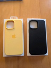 Apple Leder Case mit MagSafe für iPhone 14 Pro Max Mitternacht & Silikon Sunglow