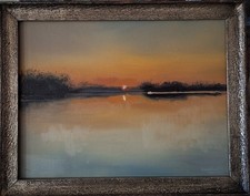 Original Ölgemälde Oil Sundown Dawn Bodden Abendsonne  Impressionismus Rahmen