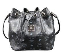 MCM Tasche Handtasche Umhängetasche Beuteltasche schwarz silber Damen SMALL