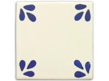 Handbemalte Fliese "Bellis Blau" aus Mexiko, Kacheln, ca. 10x10cm, Cremeweiß