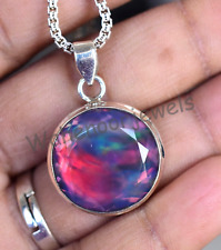 Selten 39.80 CT Natürlich Polarlicht Opal 925 Sterling Silber Runde Anhänger