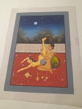 Wohl 80er Jahre. Indische erotische Malerei auf Seide. Erotik. Original. Indien.