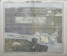 1883 Upper Manhattan New York Original antiker farbiger Stadtplan von Letts