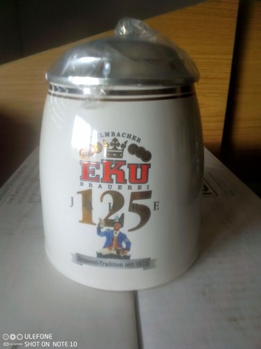 Steinzeug krug mit - mit, zinndeckel