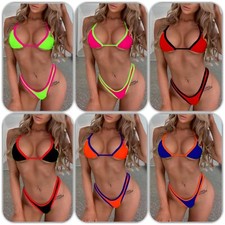 SeX Neckholder Triangel String Tanga Bikini Neonpink Neongrün GoGo S M L