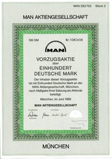 MAN Aktiengesellschaft histor. DM Vz Aktie München 1986 Bayern LKW Maschinenbau