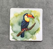 Mini Tukan Gemälde handgemalt mit Aquarell, Miniatur Kunst, Vogel Bilder
