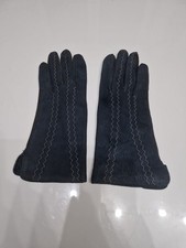 Lederhandschuhe, Größe 6, Vintage in Dunkelblau mit weißen Nähten