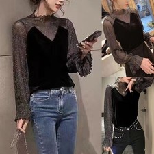 Samt Spleißen Spitze Shirt