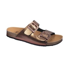 Scholl Greeny Mule Slipper Doppelband Bronze Bioprint F28058 1010 380