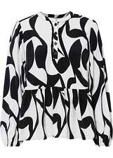 Blusenshirt mit Knopfleiste Gr. 38 Weiß Schwarz Bedruckt Damen Bluse Hemd Neu