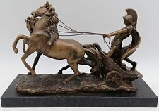 Statue Grieche auf Streitwagen (Achilles?) Bronze auf Marmorplatte