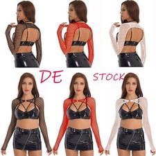 DE Damen Langarm Crop Top Netz