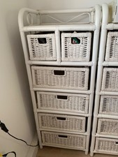 Rattan Kommode weiß 122 x 36 x 46 cm mit 6  Schubladen