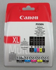 5 Canon PGI-550XL PGBK CLI-551 BK C M Y iP7250,iP8750,iX6850,MG5450,MG5550,MX925