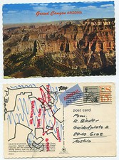 21709 - Grand Canyon - AK mit gezeichneter Reiseroute, gelaufen 20.3.1973
