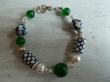 Armband aus Delft Keramik Perlen weiß grün blau Holland Niederlande *Original*