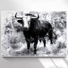 Leinwand Bilder Stier Bulle Abstrakt Schwarz Weiß Wandbilder XXL Wohnzimmer 7820