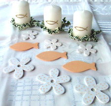 3 x Kerze Deko zur Kommunion Taufe Konfirmation Tischdekoration Fisch weiß