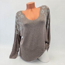 Italy Damenpullover Strass Feinstrick Pulli V-Ausschnitt Größe 42–46 Braun