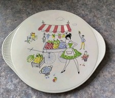 ☀️Tortenplatte 50er Jahre Keramik Grünstadt Marktszene