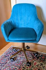 AMSTYLE Schreibtischstuhl Samt Blau Drehstuhl mit Lehne 120kg Schalenstuhl Stuhl