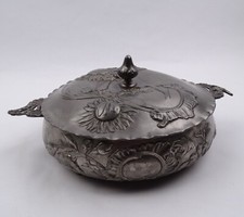 Jugendstil Kayserzinn Deckelschale Dm 26 cm Modell 4038 floral schöne Patina